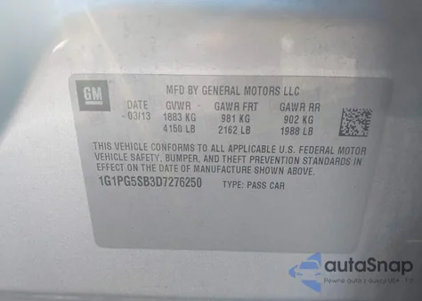 2013 Chevrolet Cruze Ltz from USA, damaged, VIN 1G1PG5SB3D7276250